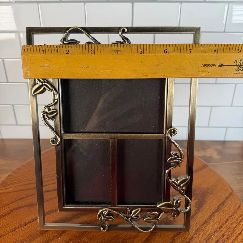 Vintage Brass Ivy Vine Trellis Multi Photo Frame Open Work Collage 4x6